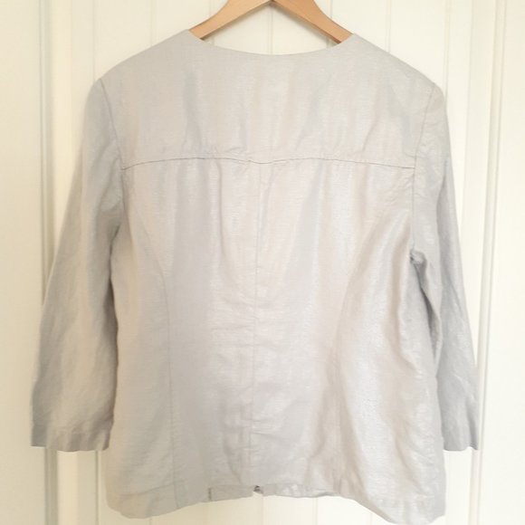 Chico's Foiled Linen Shine Jacket Collarless Full ZipSilver Size 1/Size M - Picture 2 of 12